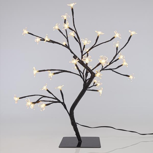 [600-30515] CEREZO, 36 LED 5mm CON FLORES DE SILICONA TRANSPARENTE, CON ADAPTADOR, LED BLANCO CALIDO, CABLE 500cm, 45cm, IP44