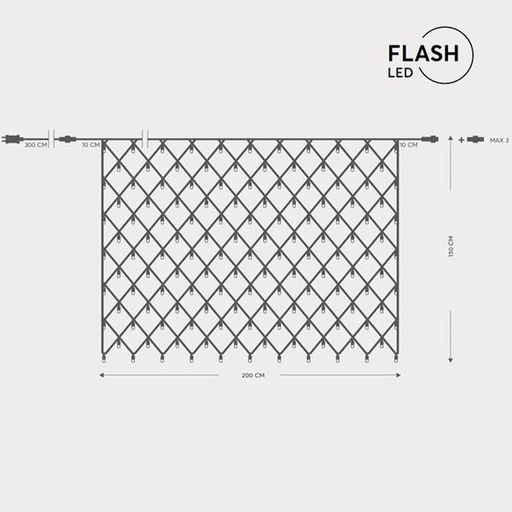 [600-11382] RED, 240 LED 3mm ADAPTADOR 36V, CONECTOR HASTA 3 CABLE VERDE 216 LED BLANCO CÁLIDO+24 LED FLASH BLANCO CABLE 3m IP44