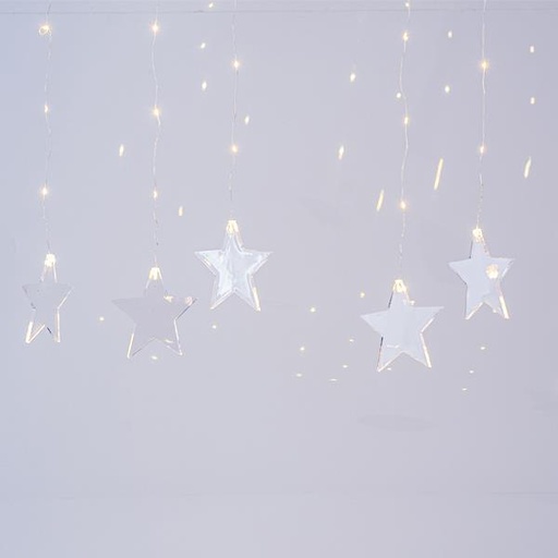 [600-11247] CORTINA 47 MINI LED CON 7 ESTRELLAS DE ACRÍLICO ADAPTADOR 4.5V COBRE PLATA LED BLANCO CÁLIDO H80xW120cm CABLE 3m IP44
