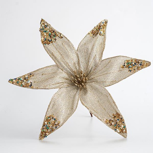 [600-44773] FLOR DE ORGANZA, CHAMPÁN CON BRILLO, 30cm