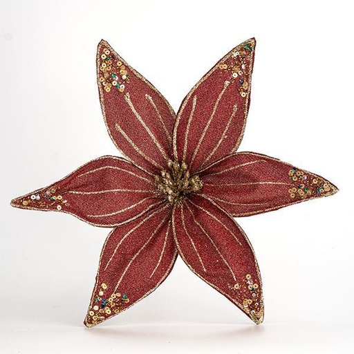 [600-44771] FLOR DE ORGANZA, ROJO OSCURO CON BRILLO, 30cm