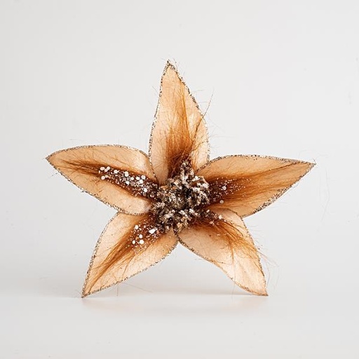 [600-45335] FLOR, CHAMPÁN, CON TEJIDO Y PELO, 21x18cm