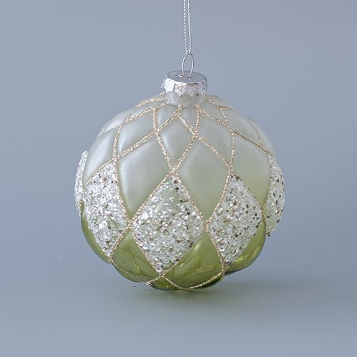[600-45055] BOLA DE CRISTAL, VERDE CLARO, CON DISEÑOS DE BRILLO, SET 4PCS, 10cm