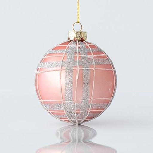 [600-45076] BOLA DE CRISTAL, ROSA MATE, CON BRILLO PLATA, SET 4PZS, 8cm