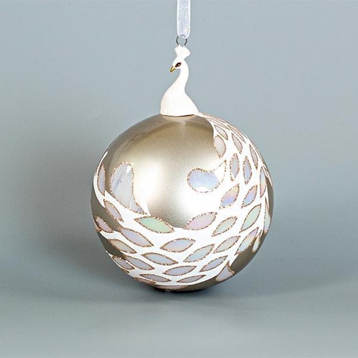[600-44864] BOLA DE CRISTAL, PLATA CON PAVO REAL DE PORCELANA, 10cm, UDS 1