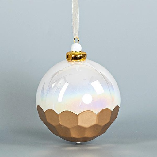 [600-44868] BOLA DE CRISTAL, BLANCO CON DISEÑOS DE PANAL DORADO, 9cm, UDS 1