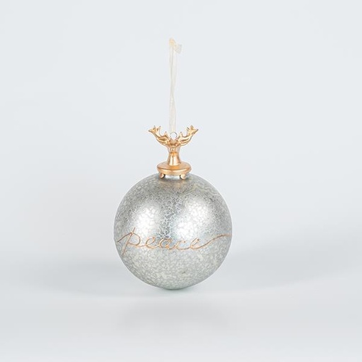 [600-44858] BOLA DE CRISTAL, CON RENO DE PORCELANA, GRIS, 10cm, UDS 1