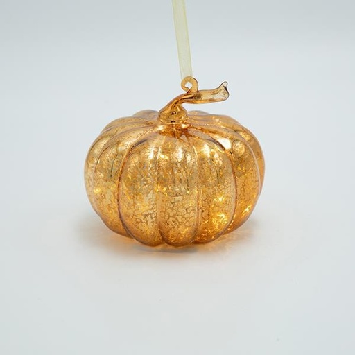 [600-45163] CALABAZA DE VIDRIO CON LUZ LED, PILAS, NARANJA, 14,5x13,5cm