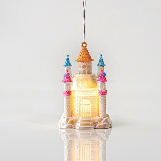 [600-44659] CASTILLO DE ACRÍLICO ILUMINADO CON MÚSICA, BLANCO-MULTI, FUNCIONA CON PILAS, 7,4x11,3cm