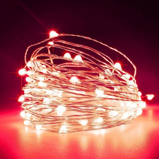 [600-11721] LINE 100 MINI LED, ADAPTADOR 4.5V, FIJO, HILO COBRE PLATA, LED ROJO POR 10cm, CABLE 5m, IP44