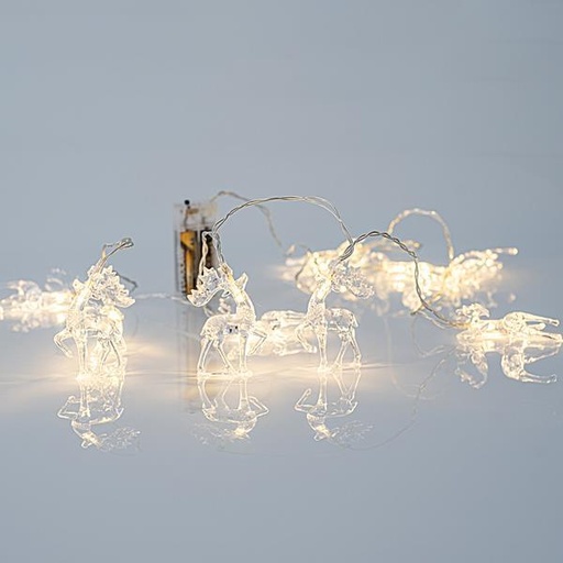 [600-11234] LINEA, 10 LED 5mm CON RENOS ACRÍLICOS, CAJA DE PILAS 2xAA, CABLE TRANSPARENTE, LED BLANCO CÁLIDO POR 15cm, CABLE DE PLOMO 50cm, IP20