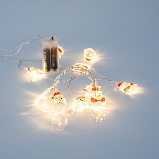 [600-11231] LINEA, 10 LED 5mm CON PAPAS Y PINGÜINOS ACRÍLICOS, CAJA DE PILAS 2xAA, CABLE TRANSPARENTE, LED BLANCO CÁLIDO POR 10cm, CABLE DE PLOMO 50cm, IP20