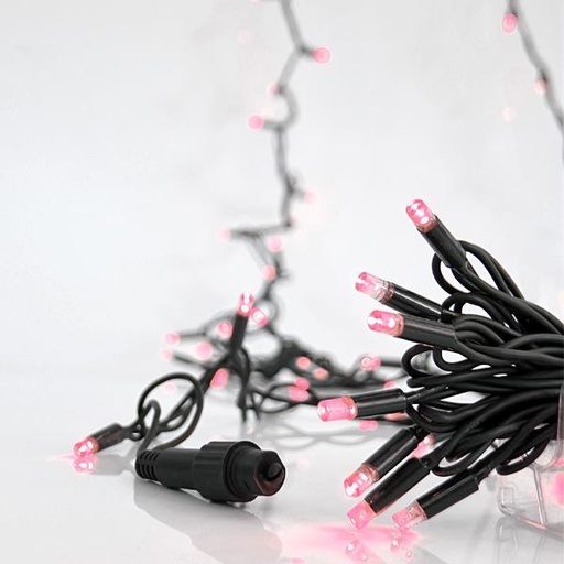 [600-11112] LINEA, 100 LED 5mm CON COPAS, 230V, CONECTOR HASTA 9, CABLE GOMA VERDE, LED ROSA POR 10cm, CABLE 1.5m, IP65