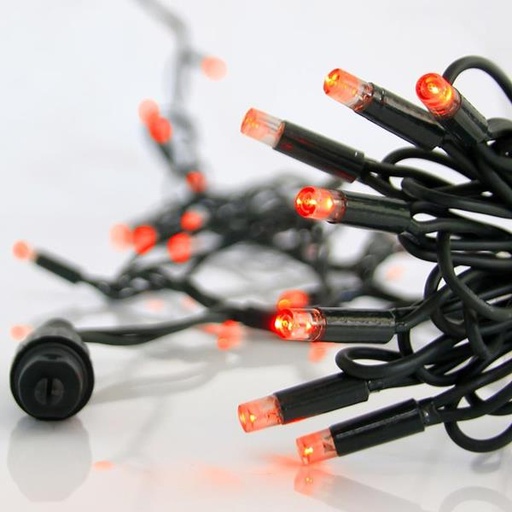 [600-11114] LINEA, 100 LED 5mm CON COPAS, 230V, CONECTOR HASTA 9, CABLE GOMA VERDE, LED ROJO POR 10cm, CABLE 1.5m, IP65