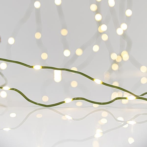 [600-11785] LINEA, 500 MINI LED, ADAPTADOR 31V CON 8 MULTIFUNCIONES, HILO PLANO COBRE VERDE, LED LUZ DIURNA POR 5cm, CABLE 5m, IP44