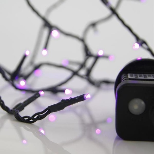 [600-11504] LINEA, 100 LED 3mm, ADAPTADOR 31V CON 8 MULTIFUNCIONES, HILO VERDE, LED MORADO POR 5cm, CABLE 3m, IP44