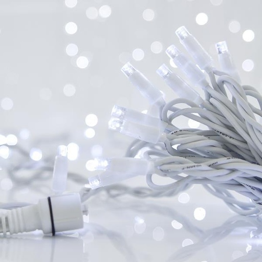 [600-11101] LINEA, 100 LED 5mm, 230V, CONECTOR HASTA 9, CABLE 150cm, CABLE CAUCHO BLANCO, LED BLANCO, POR 10cm, IP65