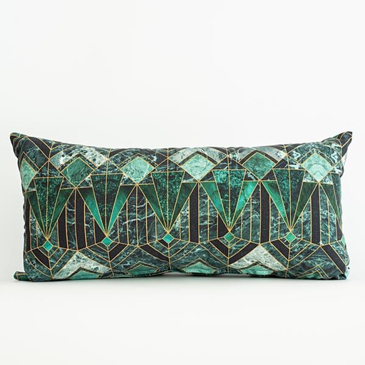[600-45285] COJÍN VERDE FORMAS GEOMÉTRICAS 60x30cm