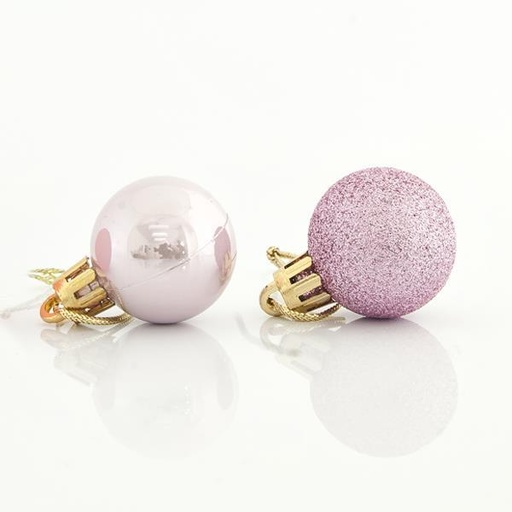 [600-42640] BOLAS DE PLÁSTICO ROSA, SET 27PZS, (9 PERLA, 18 GLITTER), 3cm