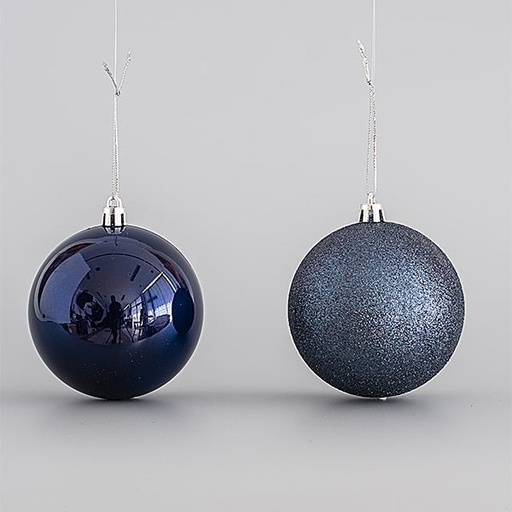 [600-44784] BOLAS DE PLÁSTICO, AZUL OSCURO, SET 6 PZS (3 BRILLANTES, 3 BRILLANTES), 8cm