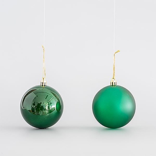 [600-44778] BOLA DE PLÁSTICO, VERDE OSCURO, SET 6 UDS (3 BRILLANTES, 3 BRILLANTES), 8cm