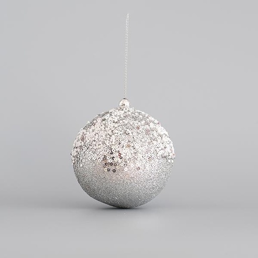[600-44943] BOLAS DE PLÁSTICO, PLATA CON BRILLO Y CUENTAS, SET 4 UDS, 10cm