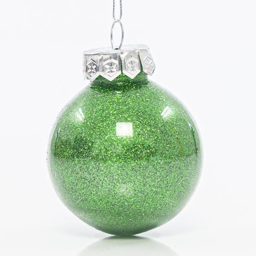 [600-42720] BOLAS DE PLÁSTICO PET, VERDE BRILLANTE CON BRILLO, SET 12UNDS, 6cm
