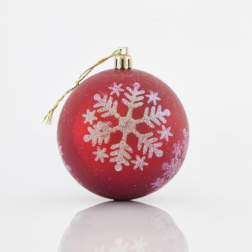 [600-42535] BOLAS DE PLÁSTICO ROJAS CON ESCAMAS BLANCAS, SET 6 UDS, 8cm