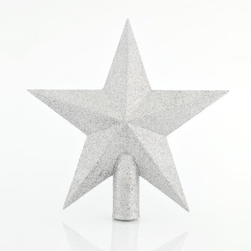 [600-42549] TOP ÁRBOL DE PLÁSTICO, ESTRELLA DE PLATA, CON BRILLO, 20,5cm