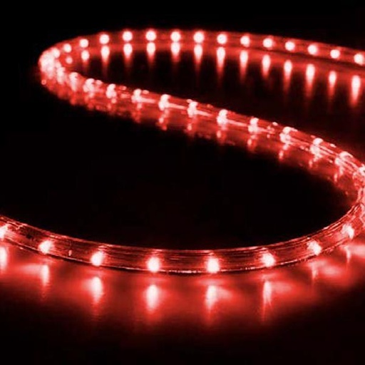 [600-22243] CABLE LUMINOSO, LED, 2 VÍAS, ROJO, 50m, CON 30 LED POR METRO Y 6 FLASH LED BLANCOS, CON PROTECCIÓN UV, CORTE CADA 1 METRO, IP65