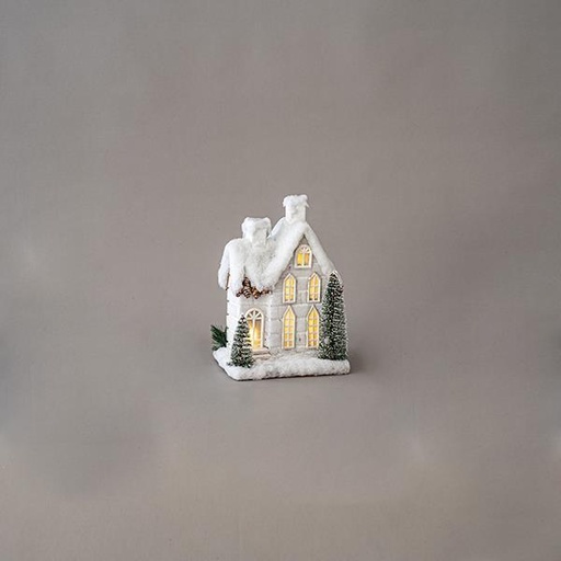 [600-45001] CASA ILUMINADA NIEVE, 4 LED, FUNCIONA CON PILAS, 19x17x31cm