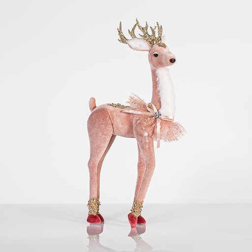 [600-44727] CIERVO DE TERCIOPELO, ROSA, CON BRILLO DORADO, 19x45cm