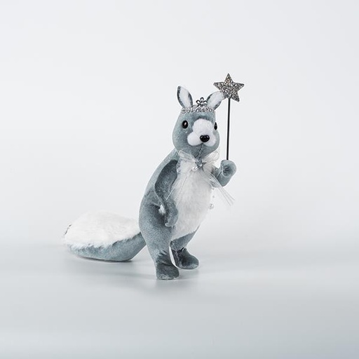 [600-44742] ARDILLA DE TERCIOPELO CON VARITA MÁGICA, GRIS, 23x24cm