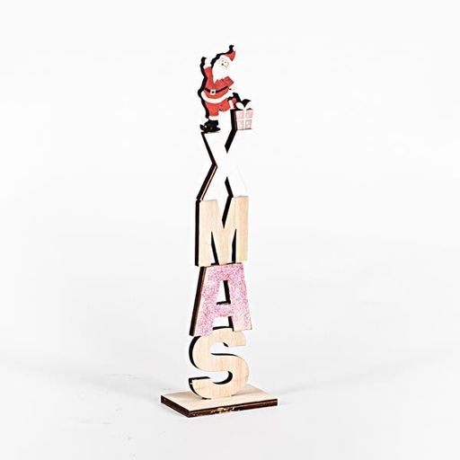 [600-45224] DECORATIVO DE MESA DE MADERA, NAVIDAD, CON PAPÁ NOEL, 8x5x30cm