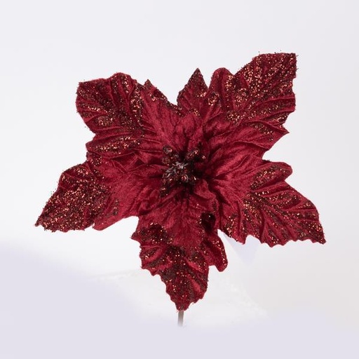 [600-46156] FLOR DE POINSETTI, BORGOÑA CON ANTERAS DORADAS, 22x12cm