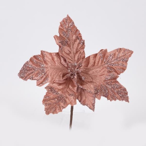 [600-46154] FLOR DE POINSETTI, ROSA POLVO CON ANTERAS DORADAS, 22x12cm