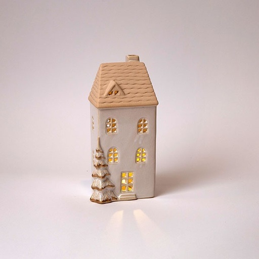 [600-48110] CASA DE CERÁMICA, ILUMINADA, BLANCO, 9,4x8x19,5cm