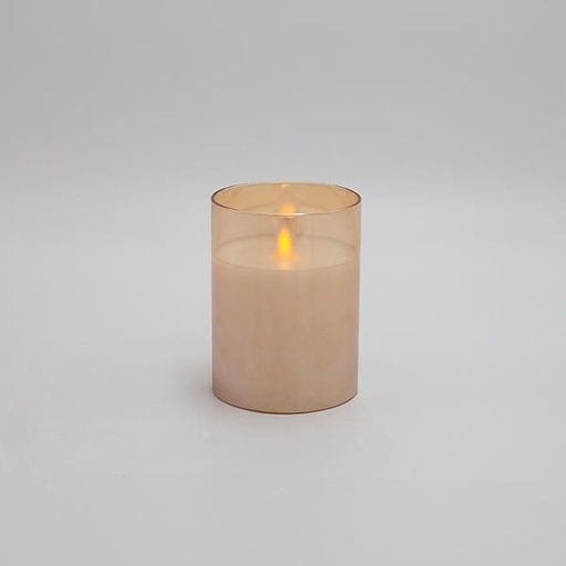 [147-15125] VELA LED A PILA CON LLAMA PARPADEANTE, CON CRISTAL, MIEL, CON TEMPORIZADOR, 7,5x10cm
