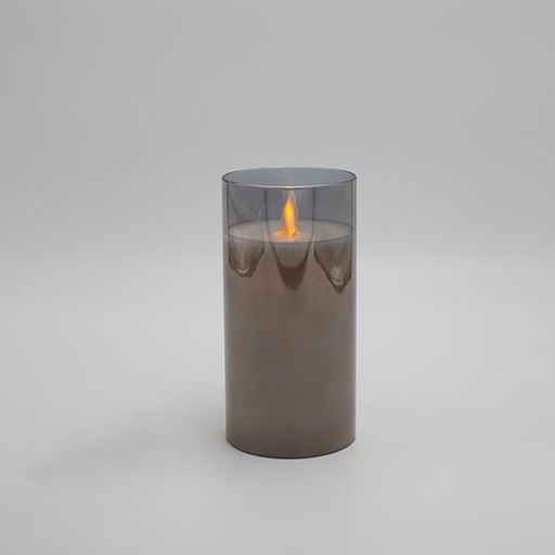 [147-15130] VELA LED A PILA CON LLAMA PARPADEANTE, CON CRISTAL, HUMO, CON TEMPORIZADOR, 7,5x15cm