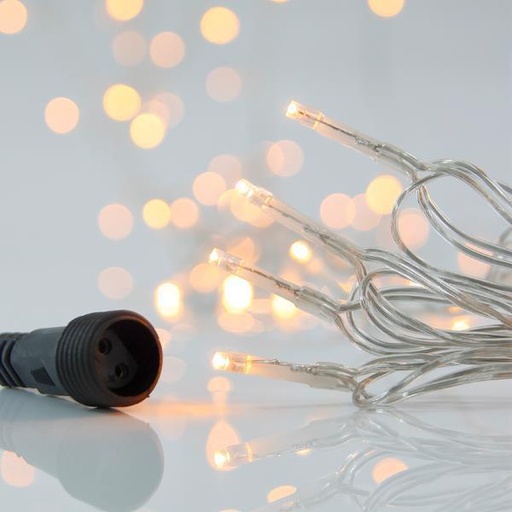 [600-01591] LINE PRO, 300 LED 3 mm, ADAPTADOR DE 31 V Y 9 W, 4 CONECTORES HASTA 3 JUEGOS, CABLE DE PVC TRANSPARENTE, LED BLANCO CÁLIDO POR 5 cm, CABLE DE CONDUCCIÓN DE 3 m, IP44