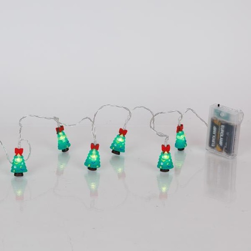 [600-03063] LÍNEA, 10 LED 5mm, ÁRBOL DE NAVIDAD, CAJA DE PILAS 3xAA, TEMPORIZADOR, CABLE PVC TRANSPARENTE, LED BLANCO CÁLIDO, POR 15cm, CABLE 30cm, IP20