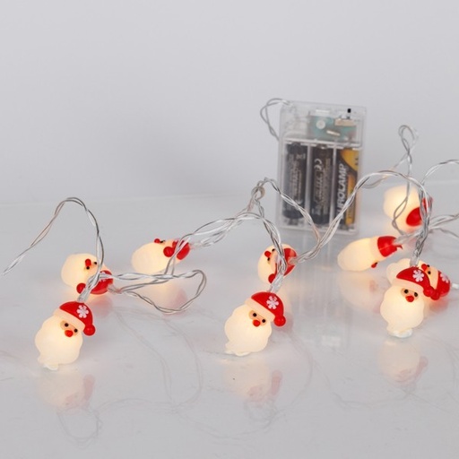 [600-03064] LÍNEA, 10 LED 5 mm, PAPEL NOEL, CAJA DE PILAS 3xAA, TEMPORIZADOR, CABLE PVC TRANSPARENTE, LED BLANCO CÁLIDO, POR 15 cm, CABLE 30 cm, IP20