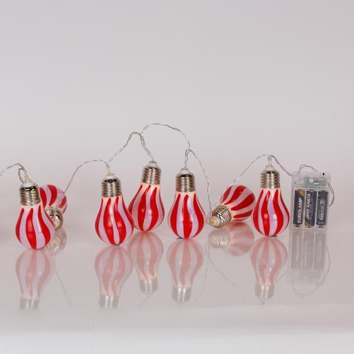 [600-03068] LÍNEA, 10 LED 5 mm, LÁMPARA ROJA Y BLANCA, CAJA DE PILAS 3xAA, TEMPORIZADOR, CABLE DE PVC TRANSPARENTE, LED BLANCO CÁLIDO, POR 15 cm, CABLE DE CONDUCCIÓN 30 cm, IP20