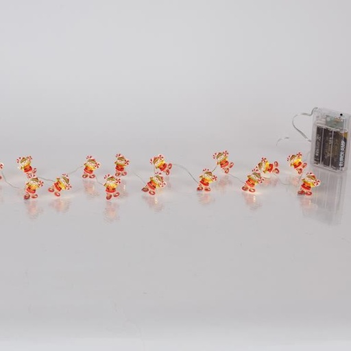 [600-03358] LÍNEA, 20 MINI LED, DUENDES DE CARAMELO, CAJA DE PILAS 3xAA, TEMPORIZADOR, CABLE DE COBRE PLATEADO, LED BLANCO CÁLIDO, POR 10 cm, CABLE DE CONDUCCIÓN 30 cm, IP20
