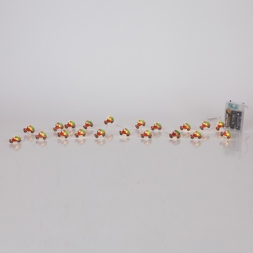 [600-03360] LÍNEA, 20 MINI LED, PAPÁ NOEL CON COCHE, CAJA DE PILAS 3xAA, TEMPORIZADOR, CABLE DE COBRE PLATEADO, LED BLANCO CÁLIDO, POR 10cm, CABLE DE CONDUCCIÓN 30cm, IP20
