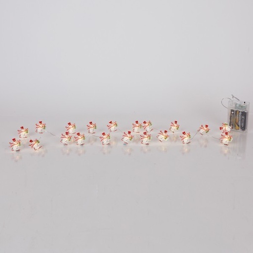 [600-03361] LÍNEA, 20 MINI LED, MUÑECO DE NIEVE, CAJA DE PILAS 3xAA, TEMPORIZADOR, CABLE DE COBRE PLATEADO, LED BLANCO CÁLIDO, POR 10 cm, CABLE DE CONDUCCIÓN 30 cm, IP20