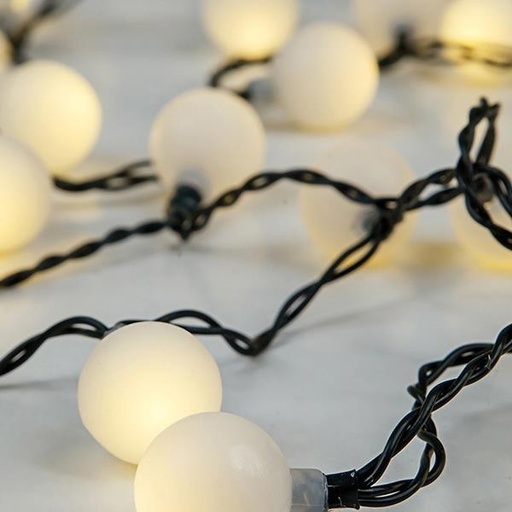 [600-03880] LÍNEA, 80 LED 5 mm, BOLAS BLANCAS Φ2 cm, ADAPTADOR 31 V, CABLE PVC VERDE, LED BLANCO CÁLIDO, POR 10 cm, CABLE 3 m, IP44