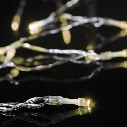[600-05081] LÍNEA, 20 LED de 5 mm, CAJA PARA PILAS 3XAA, TEMPORIZADOR, CABLE DE PVC TRANSPARENTE, LED BLANCO CÁLIDO, POR 10 cm, CABLE DE CONDUCCIÓN 30 cm, IP20, CAJA DE EXPOSICIÓN (24 UDS.)