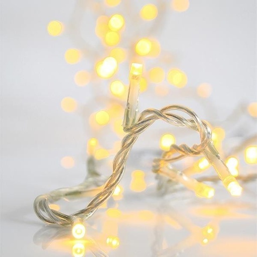 [600-05761] LÍNEA, 20 LED 5 mm, CAJA DE PILAS 3XAA, TEMPORIZADOR, CABLE DE PVC TRANSPARENTE, LED BLANCO CÁLIDO, POR 10 cm, CABLE DE CONDUCCIÓN 50 cm, IP20