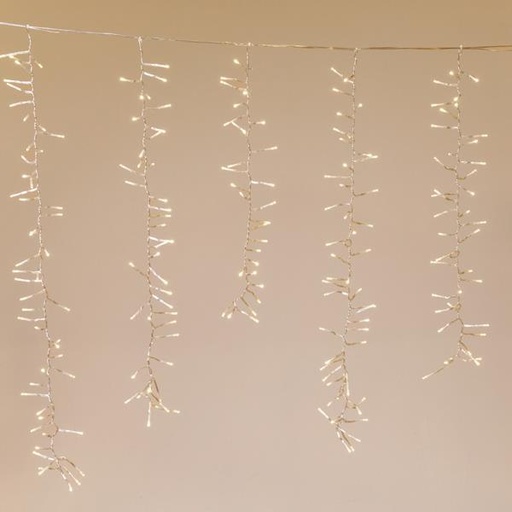 [600-06801] GRUPO DE CARÁMBANOS, 480 LED de 3 mm, ADAPTADOR DE 36 V, 8 M/H, 4 CONECTORES (HASTA 3 JUEGOS), CABLE DE PVC TRANSPARENTE, LED BLANCO CÁLIDO (Alto 100 x Ancho 200 cm, 30/40/50/50/40/30), CABLE DE CONDUCCIÓN DE 3 m, IP44